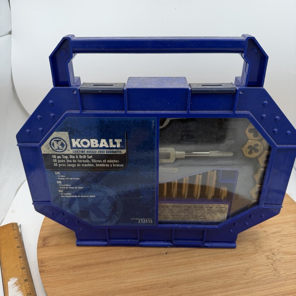 Kobalt 46 pc Tap, Die & Drill Set 14 sizes SAE Titanium Nitride pn 232555